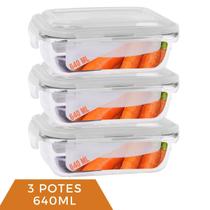 3 Pote Vidro 640ml Marmita Fitness Tampa Hermética 4 Travas 3 Pote Vidro 640ml Marmita Fitness Tampa Hermética 4 Travas