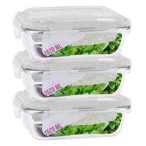 3 Pote Vidro Hermética Marmita Tampa Silicone 1520ml 4 Trava