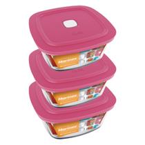 3 Pote Vidro Quadrado Facilita c/ Tampa Marmita 500ML Marinex