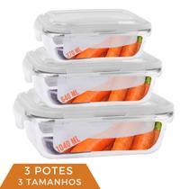 3 Pote Vidro Retangula 3 Tamanhos 370ml+640ml+1040ml Marmita 3 Pote Vidro Retangula 3 Tamanhos 370ml+640ml+1040ml Marmita