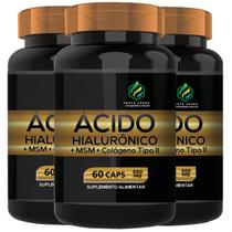 3 Potes Acido Hialuronico + Colageno Tipo II + MSM Kit 180 Cáps - Fonte Verde