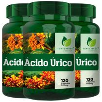 3 Potes Ácido Úrico Composição Natural Kit 360 Cáps - Fonte Verde