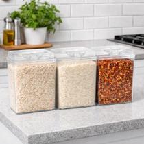 3 Potes Acrílico 1,5L Tempero Cereais Organizador Despensa