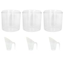 3 Potes Acrílico Redondo 8,6L + Conchas 600ml Cereais Grãos