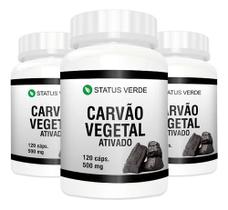 3 Potes Carvão Vegetal Ativado Kit 360 Cáps 500mg
