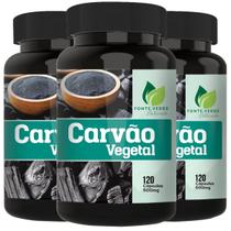 3 potes Carvão Vegetal Ativado Puro Kit 360 Cápsulas - Fonte Verde