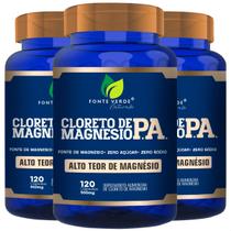 3 Potes Cloreto de Magnésio P.A. KIT 360 Cáps Fonte Verde - Alto Teor de Magnésio