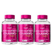 3 potes colágeno hidrolisado + ácido hialurõnico 150 cápsulas com vitamina c + selênio + zinco