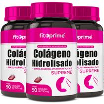 3 Potes Colageno Hidrolisado Supreme + Vitaminas 90 Cápsulas