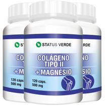 3 Potes Colageno Tipo 2 + Magnésio Kit 360 Cáps - Status Verde