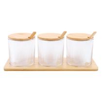 3 Potes de Acrilico Tampa de Bambu para Organizar Decorar Banheiro Quarto Lavabo