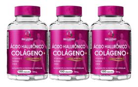 3 potes de colágeno hidrolisado + ácido hialurõnico com vitamina c + selênio + zinco 150 cápsulas 500mg