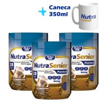 3 potes de Nutra Senior Premium 50+ 800g ZERO LACTOSE e Caneca Exclusiva Nutra Senior