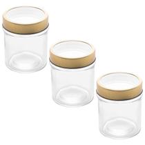 3 Potes de Vidro Borossilicato Tampa Dourada com Visor 350ml