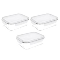 3 Potes De Vidro C/ Tampa Vedação Resistente Marmita 640ml