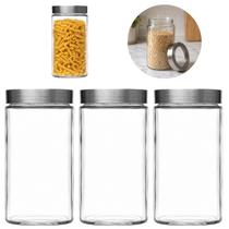 3 Potes De Vidro Gourmet 1,8L Com Tampa Prata E Visor 3 Potes De Vidro Gourmet 1,8L Com Tampa Prata E Visor