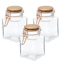 3 Potes de Vidro Hermético Quadrado Com Tampa Rose 350ml 3 Potes de Vidro Hermético Quadrado Com Tampa Rose 350ml