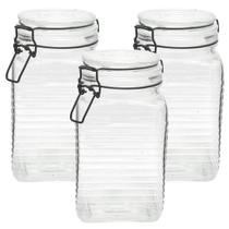 3 Potes de Vidro Hermético Quadrado com Trava Preto 1,4 Litr