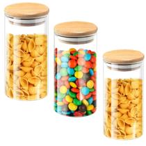 3 Potes De Vidro Para Mantimentos Com Tampa Bambu 1 Litro