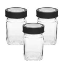 3 Potes de Vidro Quadrado Com Tampa Transparente Preto 300ml