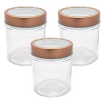 3 Potes De Vidro Redondo Com Tampa Transparente Cobre 350Ml 3 Potes De Vidro Redondo Com Tampa Transparente Cobre 350Ml