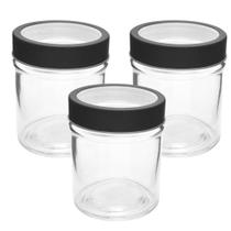 3 Potes De Vidro Redondo Com Tampa Transparente Preto 350Ml