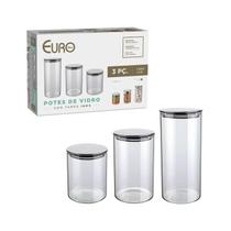 3 Potes De Vidro Slim Com Tampa Inox Porta Mantimentos Euro - Euro Home