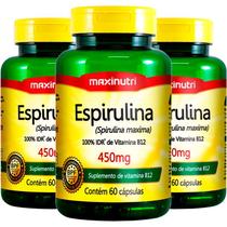 3 potes espirulina 450mg 60cps maxinutri