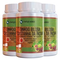 3 Potes Ginkgo Biloba com Castanha da India 500mg kit 180 cáps Status Verde