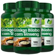 3 Potes Ginkgo Biloba + Ginseng Kit 360 Cáps - Fonte Verde 3 Potes Ginkgo Biloba + Ginseng Kit 360 Cáps - Fonte Verde