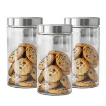 3 Potes Grande Vidro com Tampa de Aço 1,7 litros Wolff para Guardar Mantimentos