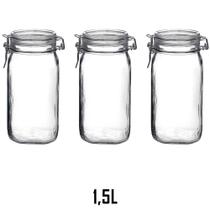 3 Potes hermético 1,5 Litro (1500ml) Fido Rocco Bormioli de vidro transparente com tampa para armazenamento de alimentos