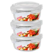 3 Potes Hermetico 620ml Redondo Vidro Microondas Multiuso