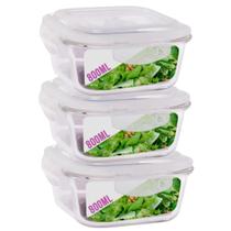 3 Potes Hermetico 800ml Quadrado Vidro Microondas Grande