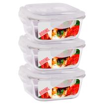 3 Potes Hermetico 800ml Quadrado Vidro Microondas Multiuso