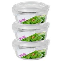3 Potes Hermetico 950ml Redondo Vidro Multiuso Microondas 3 Potes Hermetico 950ml Redondo Vidro Multiuso Microondas