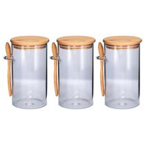 3 Potes Hermético de Vidro com Tamba e Colher de Bambu 300ml - Tuut