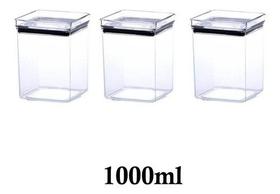 3 Potes Hermético quadrado empilhável 1000ml para armazenamento de alimentos - Paramount