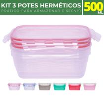 3 Potes Herméticos 500ml c/ Tampa Trava Freezer Microondas 3 Potes Herméticos 500ml c/ Tampa Trava Freezer Microondas