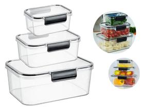 3 Potes Herméticos Retangulares Com Tampa 1,4L+2,3L+550ML