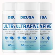 3 Potes Magnésio 5 Mag Ultra Five Concentrado com Bisglicinato, malato, Ltreonina, óxido, cloreto, taurato, 60 Cápsulas 3 Potes Magnésio 5 Mag Ultra Five Concentrado com Bisglicinato, malato, Ltreonina, óxido, cloreto, taurato, 60 Cápsulas