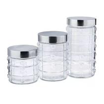 3 Potes Mantimento Vidro Condimento Conserva Tempero Vítreo Com Tampa Mimo Style