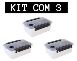 3 Potes Marmita Divisória Tampa Plástico Vasilha Fit Fitness Bandeja Válvula 800ml Incolor