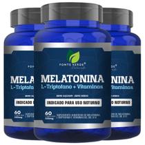 3 Potes Melatonina + L-Triptofano + Vitaminas Kit 180 Cáps - Fonte Verde