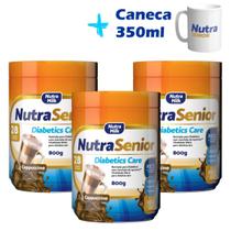 3 Potes Nutra Senior Diabetics Care 800g ZERO AÇÚCAR e ZERO GLÚTEN + 1 Caneca Exclusiva Nutra Senior