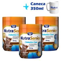 3 Potes Nutra Senior Diabetics Care 800g ZERO AÇÚCAR e ZERO GLÚTEN + 1 Caneca Exclusiva Nutra Senior