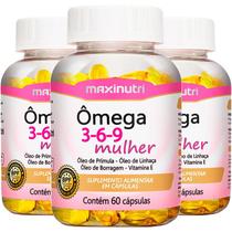 3 Potes Ômega 3-6-9 Mulher Linhaça Prímula Borragem 60 Cápsulas 1000mg Maxinutri