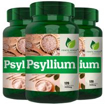 3 Potes Psyllium 100% Natural Kit 360 Cáps - Fonte Verde