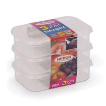 3 Potes Retangular Raso 500ml Kit c/ Tampa Marmita