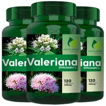 3 Potes Valeriana 100% Natural Kit 360 Cáps - Fonte Verde